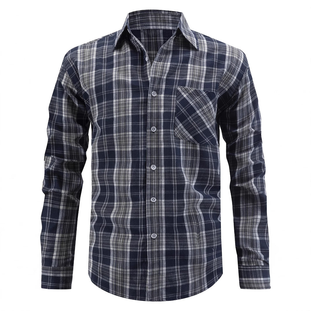 Herren kariertes Langarmhemd mit praktischer Brusttasche Aliams