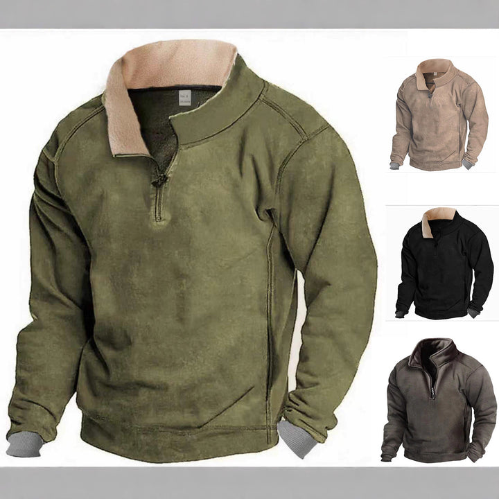Herren Fleece-Pullover mit durchgehendem Reißverschluss und kontrastierendem Kragen Aliams