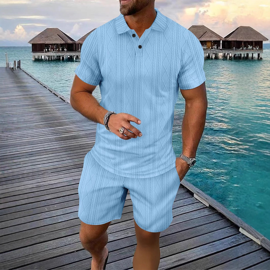Herren Strukturstrick Polo und Shorts Set Aliams