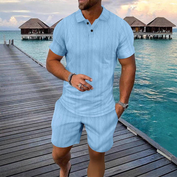 Herren Strukturstrick Polo und Shorts Set Aliams
