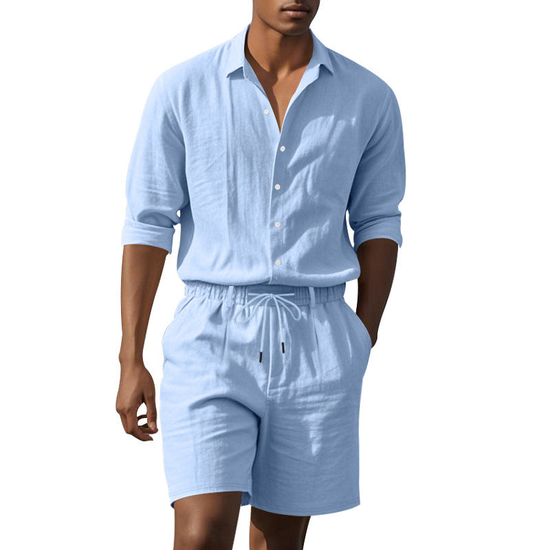 Herren elegantes Kurzarmhemd mit modischem Aufschlagkragen und lässigen Bermuda-Shorts Aliams