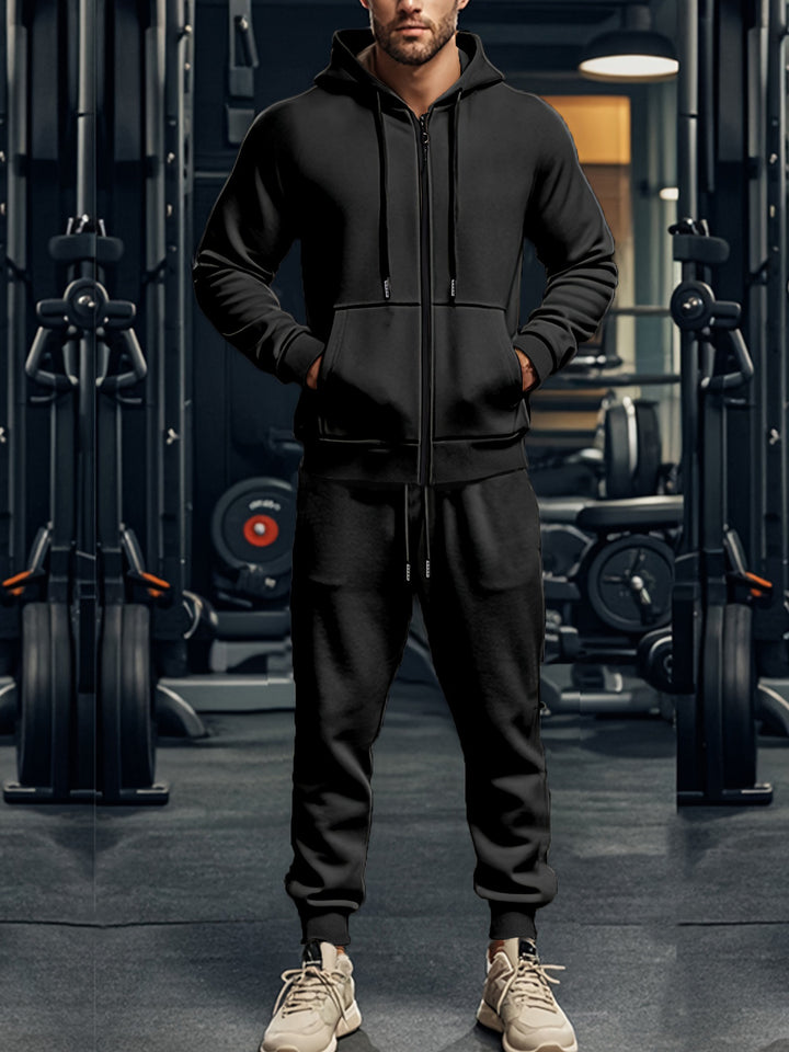 Herren sportliches Hoodie- und Jogginghose-Set mit durchgehendem Reißverschluss und elastischem Bund Aliams