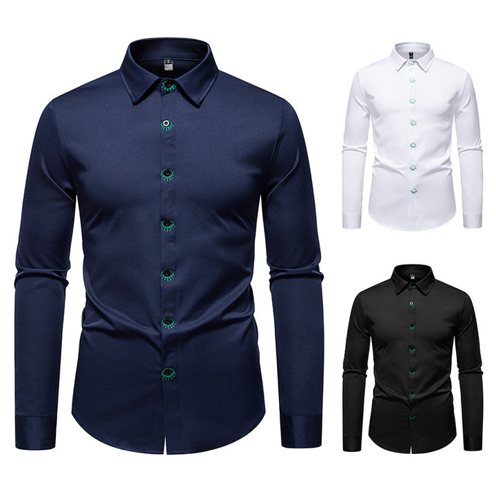 Herren elegantes Langarmhemd mit kreativen Stickdetails Aliams