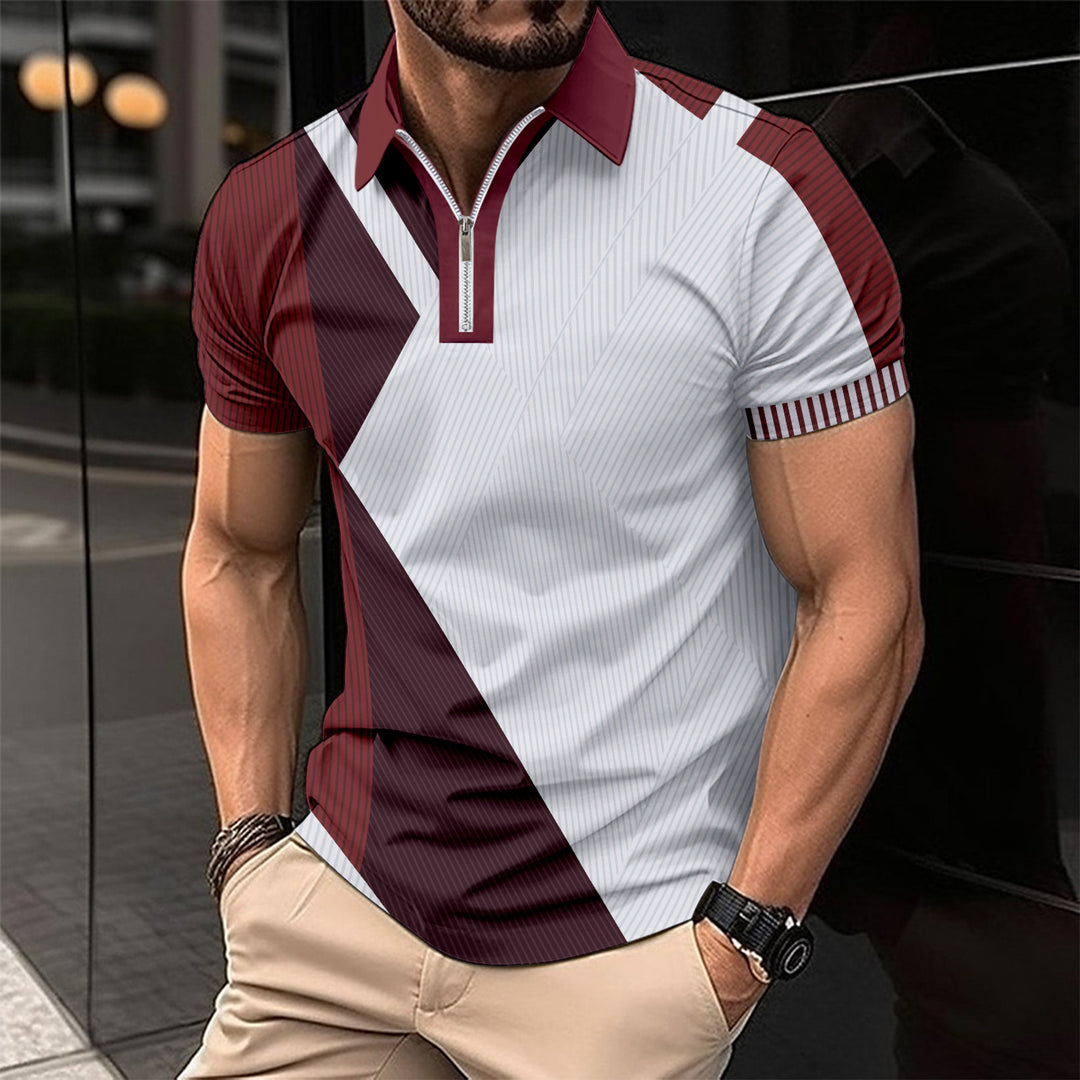 Herren Kurzarm Poloshirt mit modernem Grafikdesign und sportlichem Reißverschluss Aliams