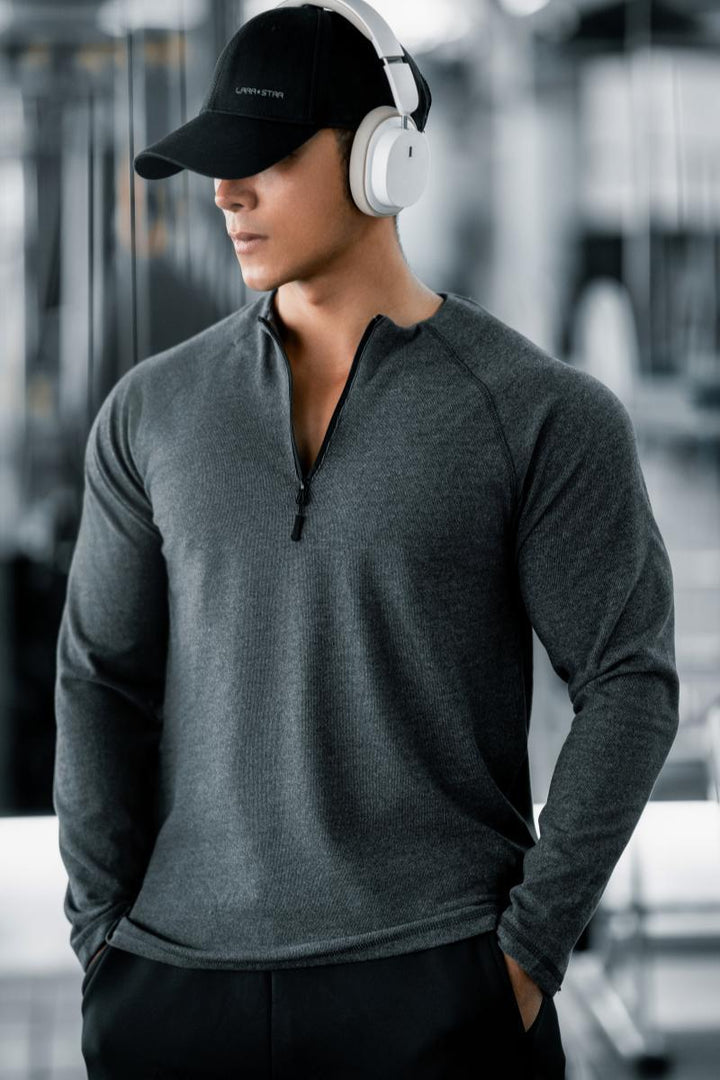 Herren Langarm Workout Shirt mit innovativem Reißverschluss Aliams