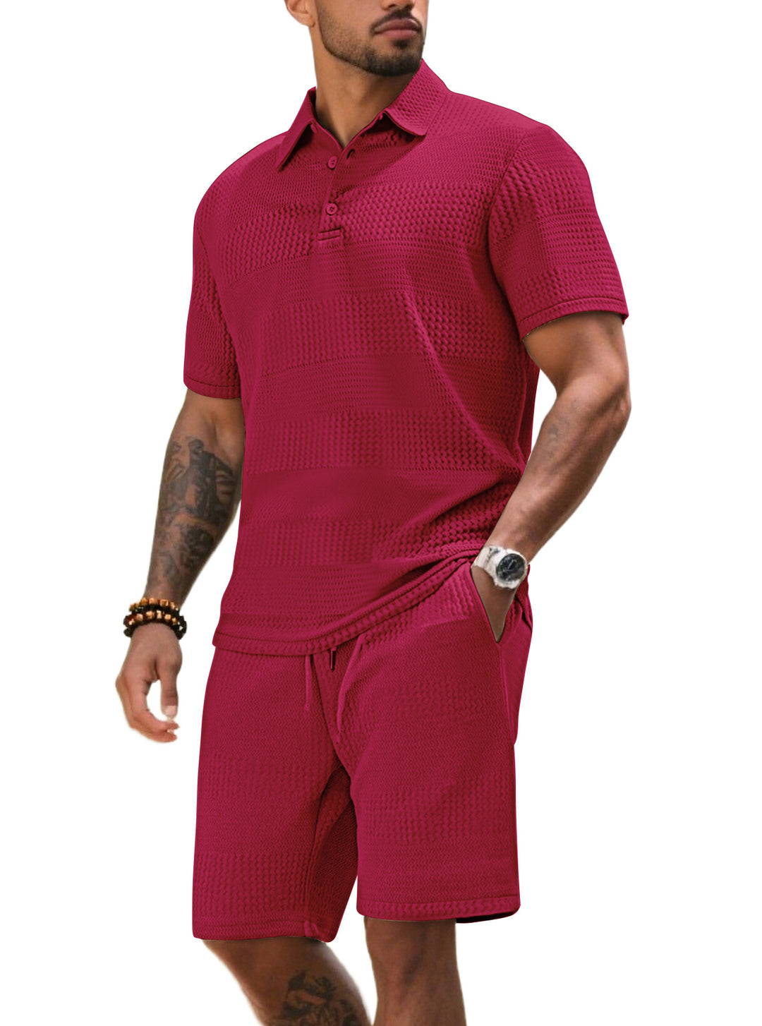 Herren Freizeitanzug mit strukturiertem Poloshirt und kurzen Hosen Aliams