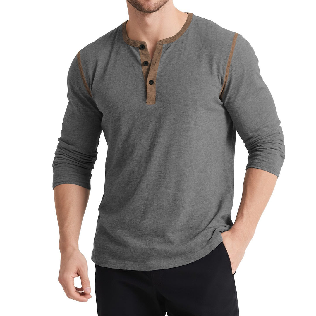 Herren sportliches Longsleeve Oberteil mit Knopfleiste Aliams