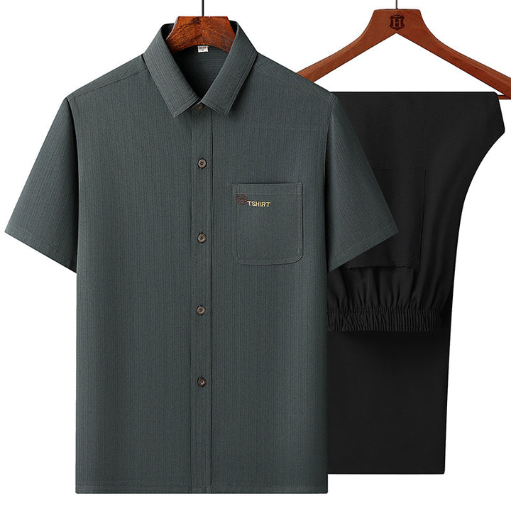 Herren Kurzarmhemd mit Brusttasche und feiner Struktur Aliams