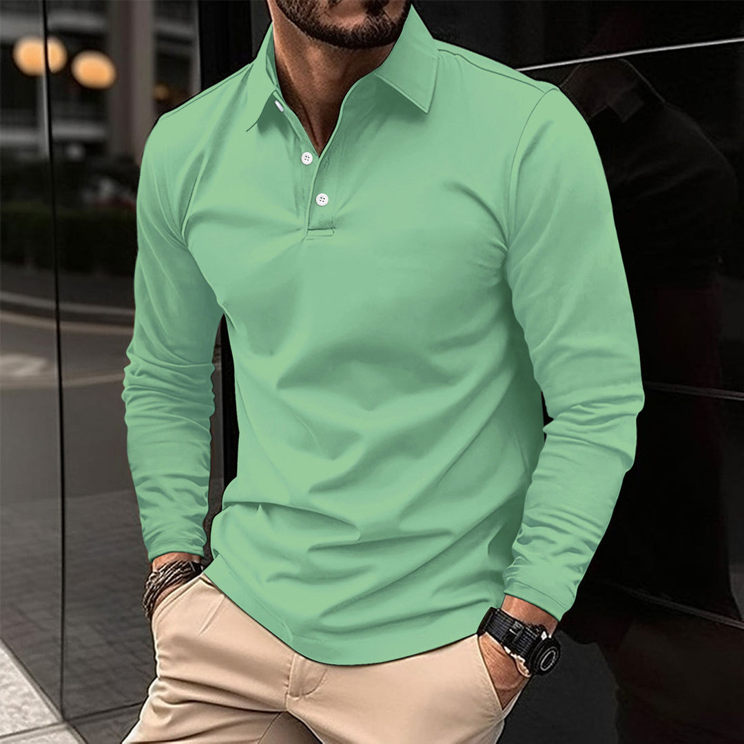 Herren elegantes Longsleeve Poloshirt mit modernem Henley-Kragen und atmungsaktiven Eigenschaften Aliams