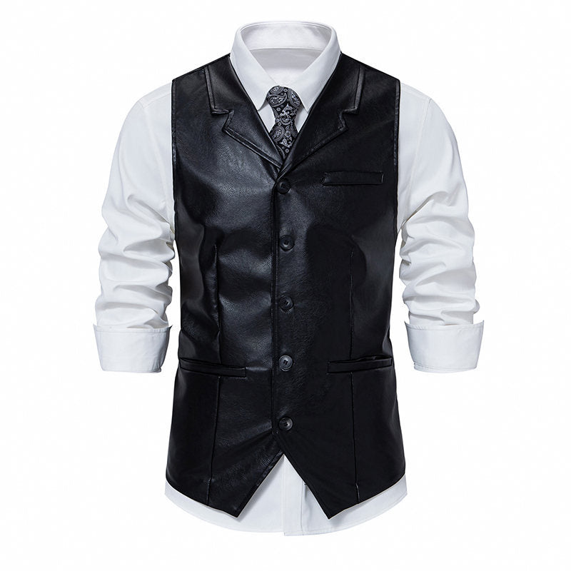 Herren elegante Kunstlederweste Aliams