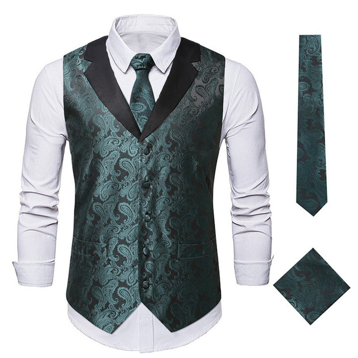 Herren elegante Weste mit floralem Jacquard-Muster und passendem Krawatten-Set Aliams
