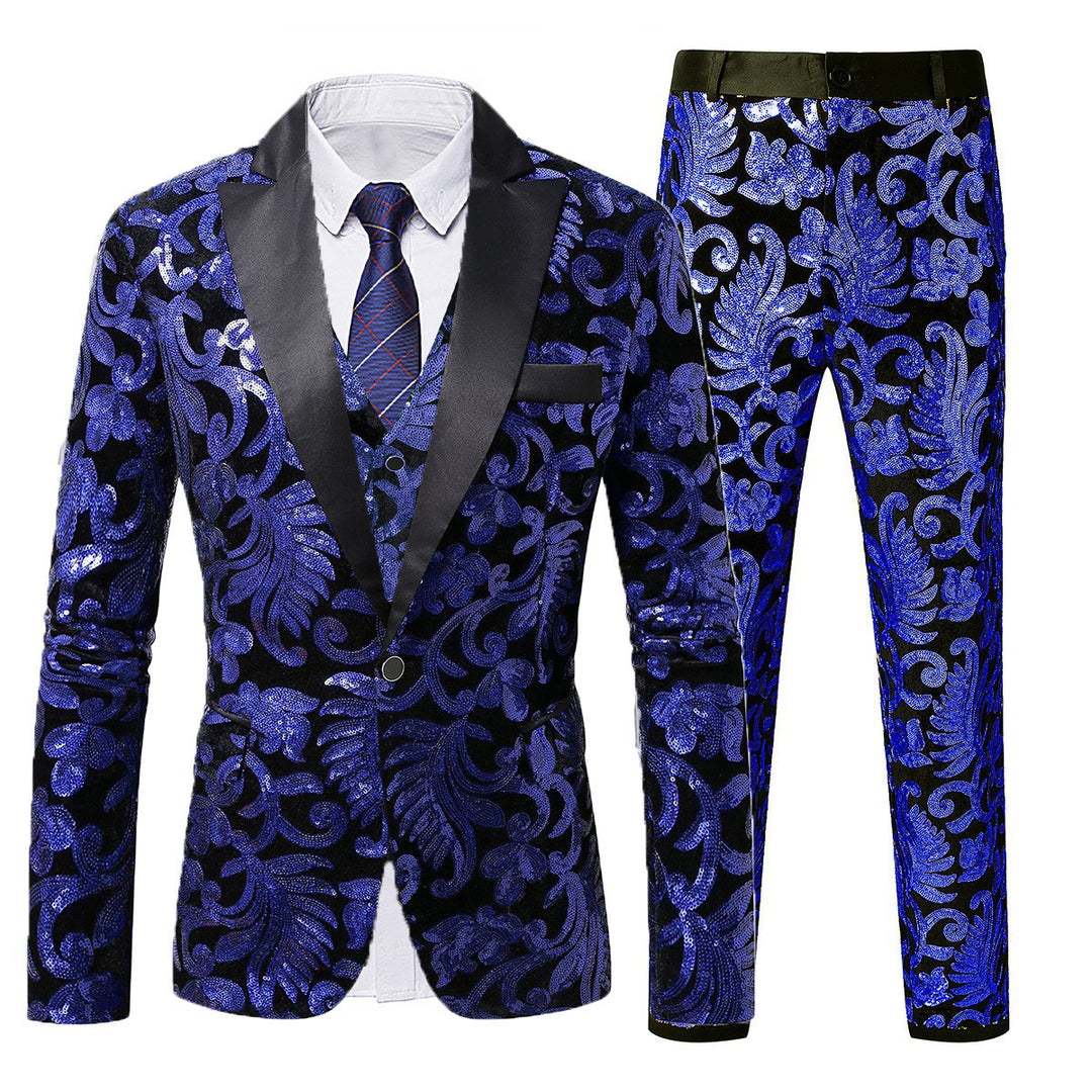 Herren festliches Pailletten-Anzugset mit elegantem Blätterdesign Aliams
