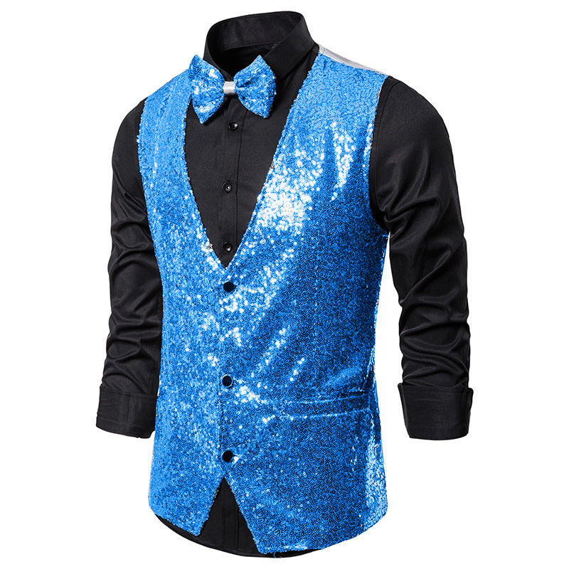 Herren glamouröse Paillettenweste mit passendem Fliegenband Aliams