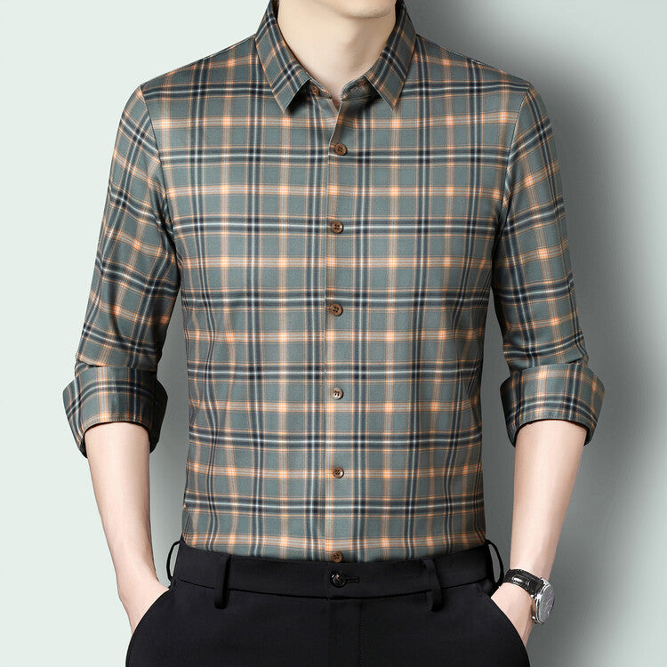 Herren kariertes Langarmhemd aus atmungsaktiver Baumwolle Aliams