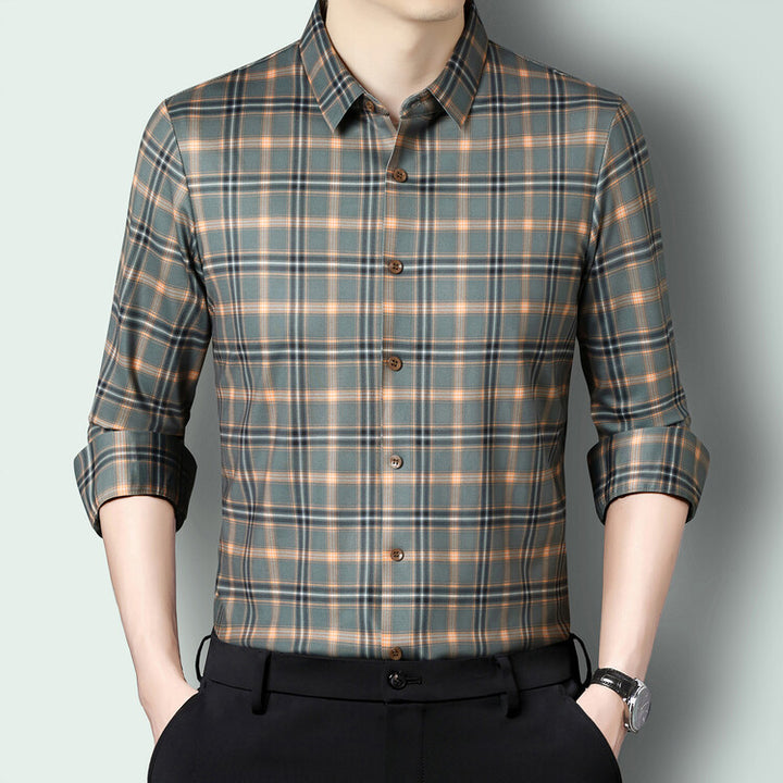 Herren kariertes Langarmhemd aus atmungsaktiver Baumwolle Aliams