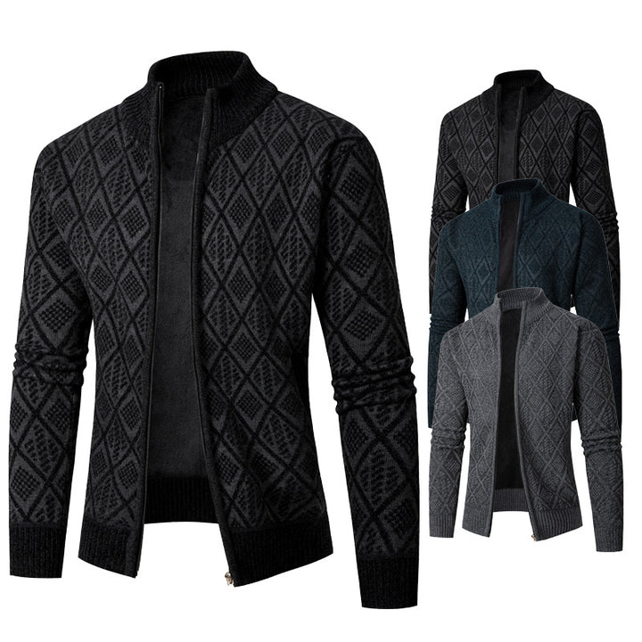 Herren Strickjacke mit modernem Zipper und stilvollem Rautenmuster Aliams