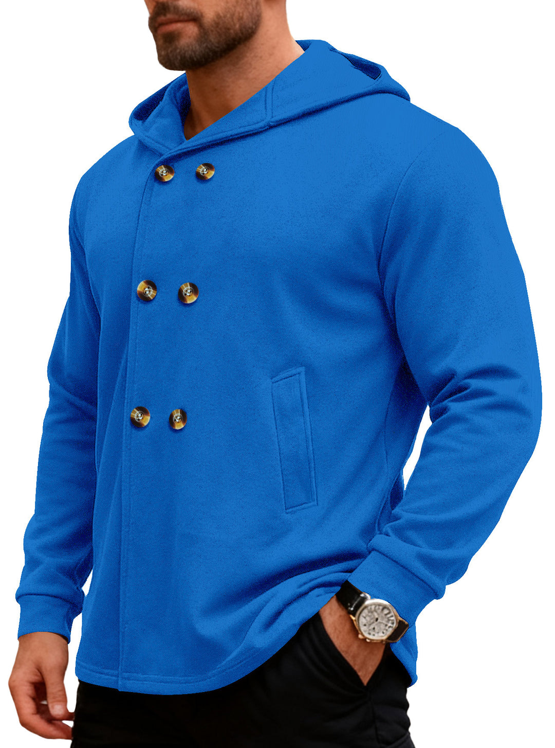 Herren Kapuzensweater mit doppelter Knopfverschluss und seitlichen Taschen Aliams