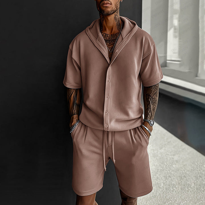 Herren komfortables Kurzarm-Set mit lässigem Hoodie und Shorts Aliams
