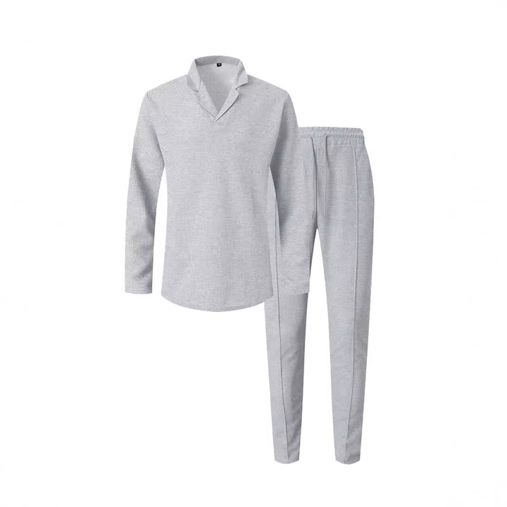 Herren elegantes Freizeit-Set mit modernem Kragen und bequemen Hosen Aliams