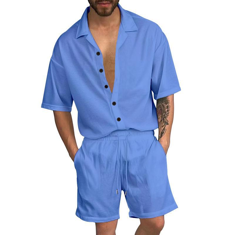 Herren Freizeit-Set mit lässigem Kurzarmhemd und elastischen Shorts Aliams