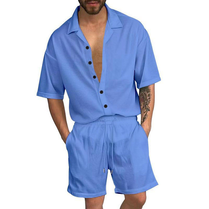 Herren Freizeit-Set mit lässigem Kurzarmhemd und elastischen Shorts Aliams