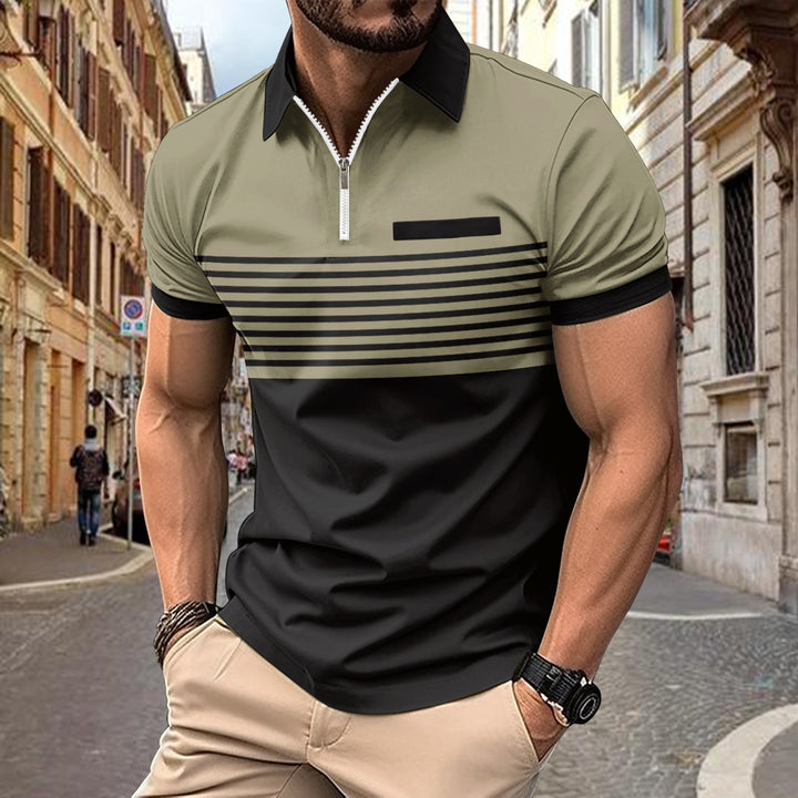 Herren Kurzarm Poloshirt mit elegantem Reißverschluss und modischem Streifenmuster Aliams