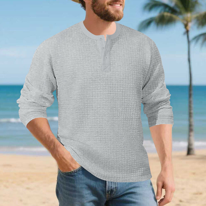 Herren Elegantes Langarmshirt mit Knopfleiste und strukturiertem Stoff Aliams