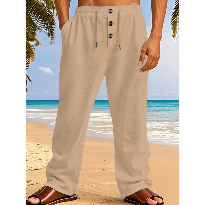 Herren Bequeme Sommerfreizeithose mit elastischem Bund und modernen Knopfdetails Aliams