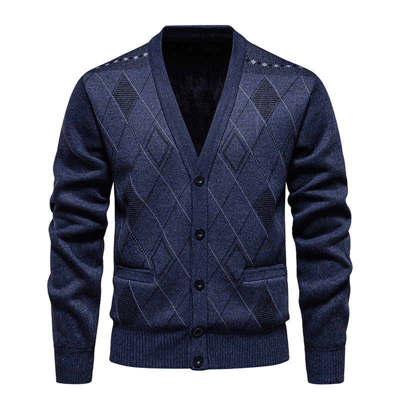 Herren stylische Strickjacke mit V-Ausschnitt und strukturiertem Muster Aliams