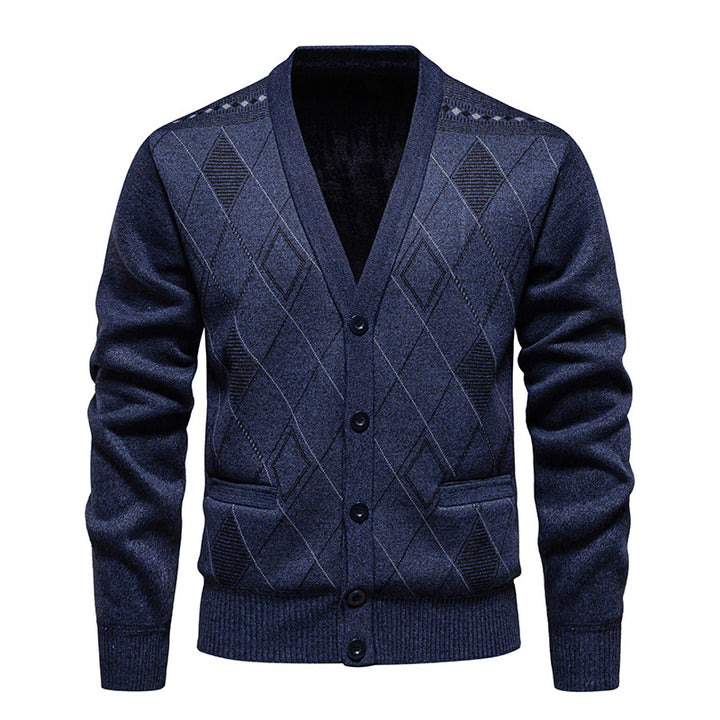 Herren stylische Strickjacke mit V-Ausschnitt und strukturiertem Muster Aliams