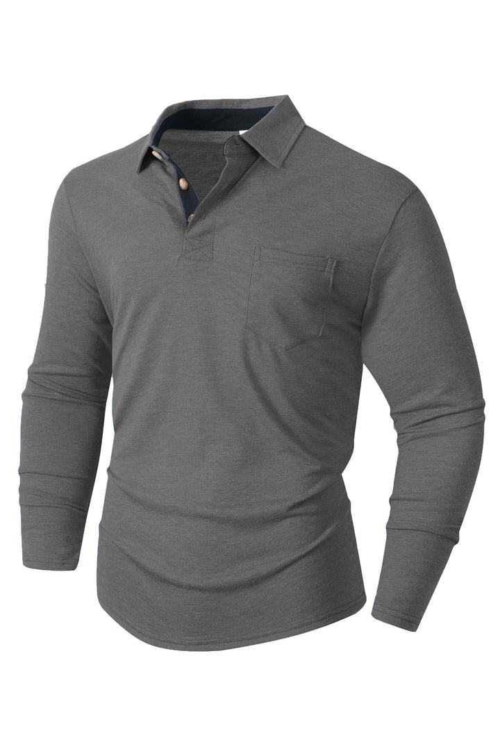 Herren elegantes Langarm Poloshirt mit modernem Kragen und leichtem Stretch Aliams