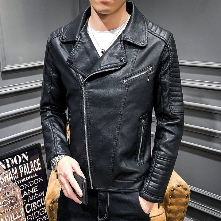 Herren robuste Kunstleder Bikerjacke mit stylischen Steppnähten und praktischen Taschen Aliams