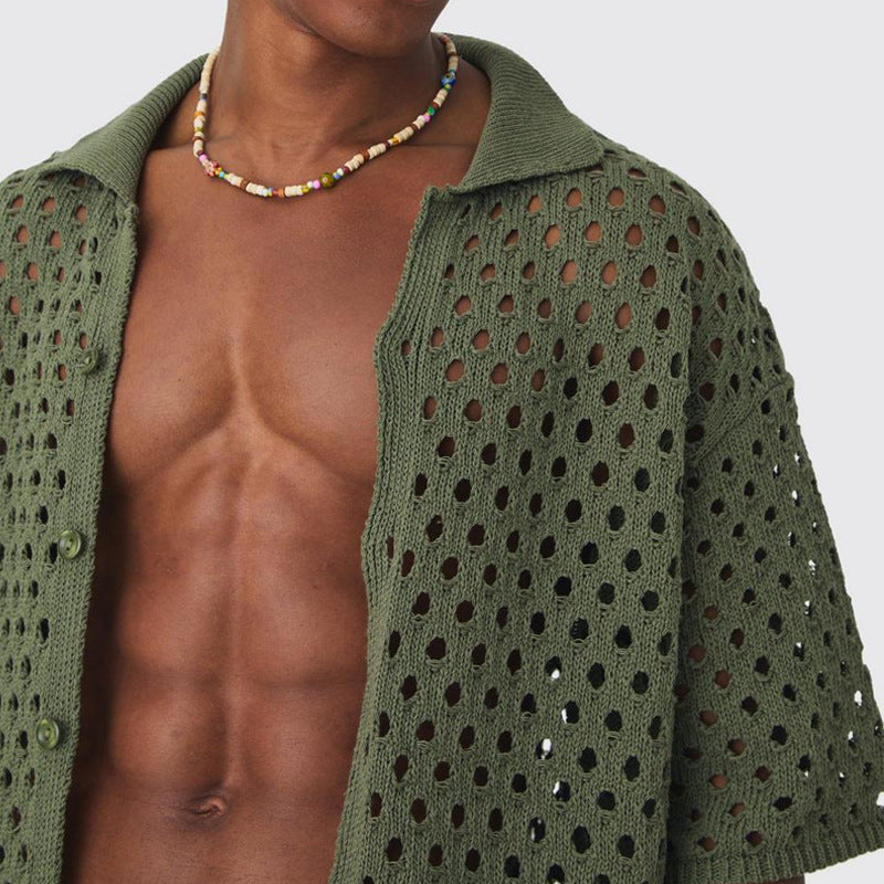 Herren atmungsaktives Set aus Netzstruktur mit Kurzarmhemd und Shorts Aliams