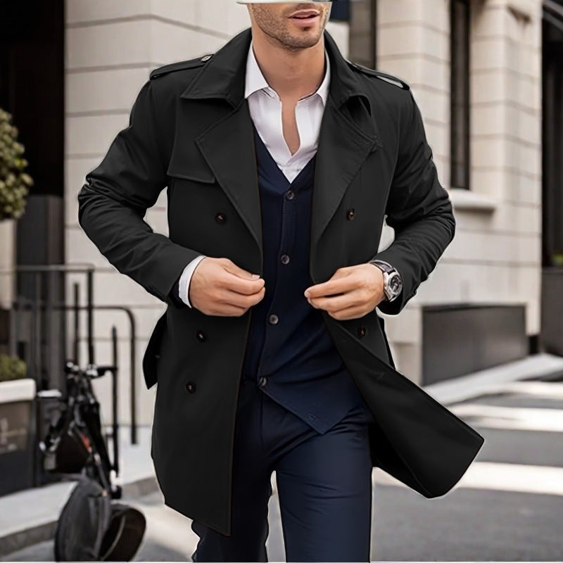 Herren Doppelt-knopf Trenchcoat mit praktischen Taschen Aliams