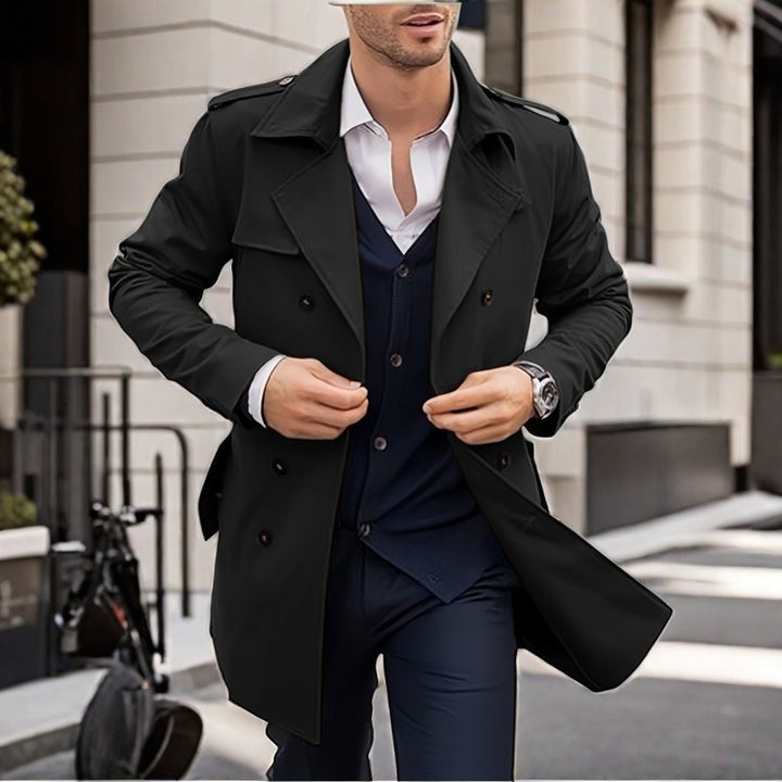 Herren Doppelt-knopf Trenchcoat mit praktischen Taschen Aliams