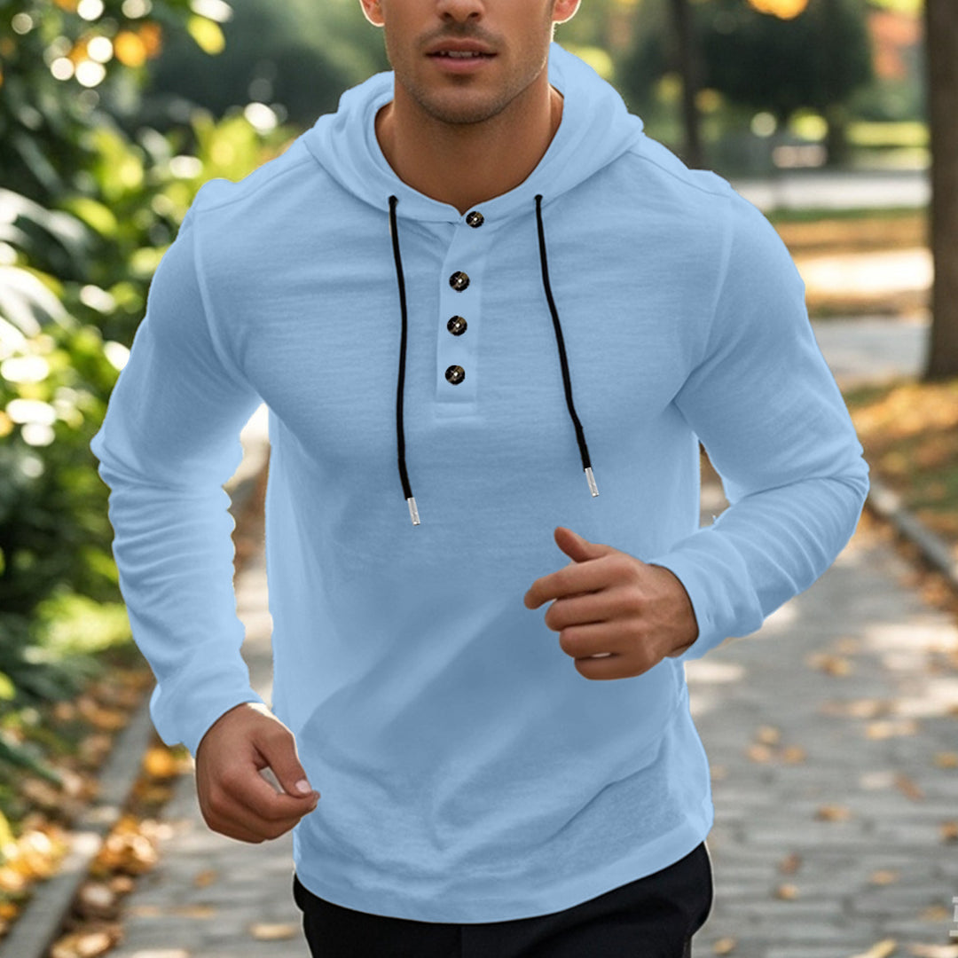 Herren Sport-Hoodie mit Knopfleiste und praktischem Kängurutaschen Aliams