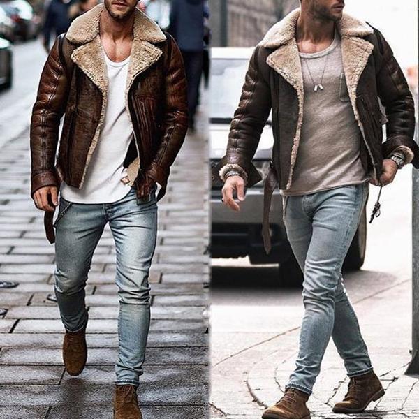 Herren Lederjacke mit schickem Kunstfellkragen Aliams