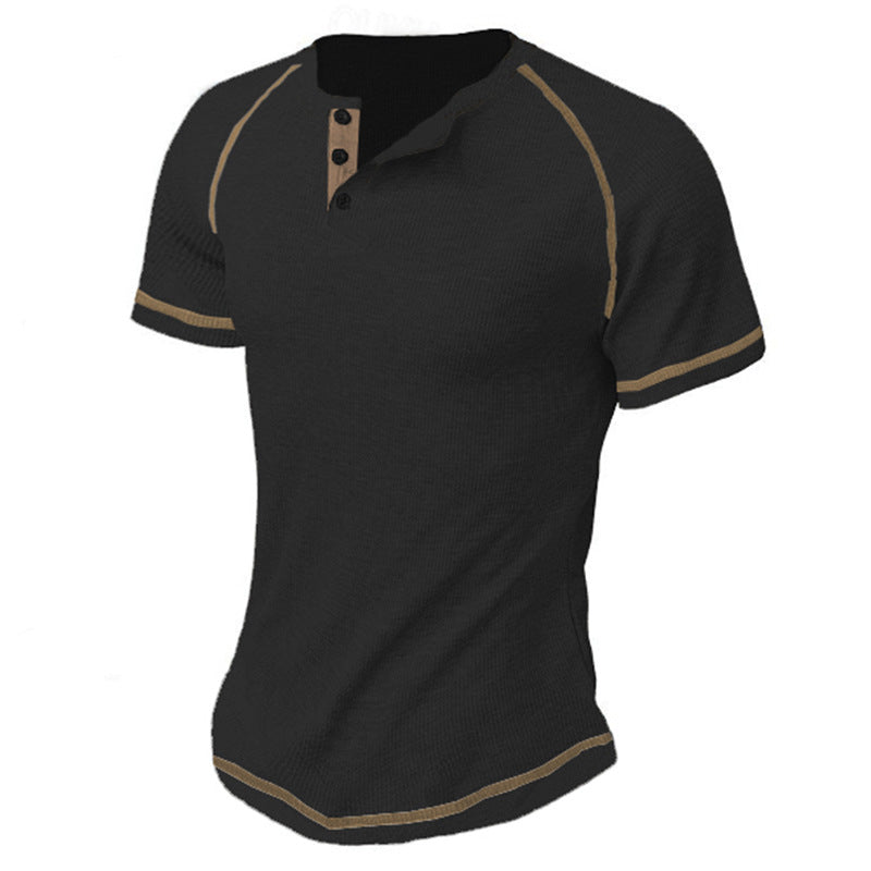 Herren Kurzarm-Henley-Shirt mit strukturierter Oberfläche und Kontrastdetails Aliams