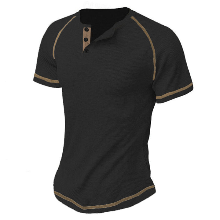 Herren Kurzarm-Henley-Shirt mit strukturierter Oberfläche und Kontrastdetails Aliams