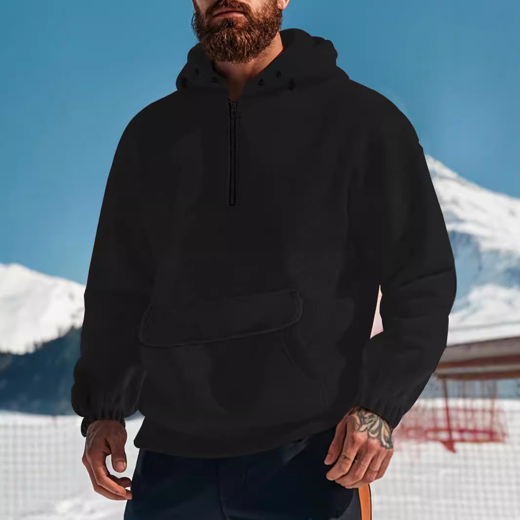 Herren Fleece-Hoodie mit hochschließendem Kragen und praktischer Kängurutasche Aliams