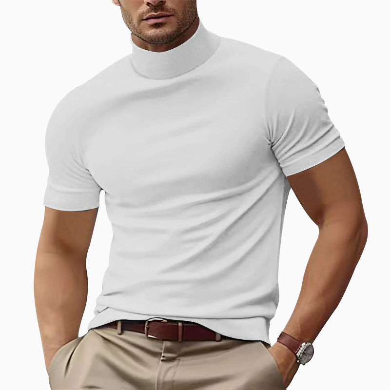 Herren Kurzarm Turtleneck T-Shirt Aliams