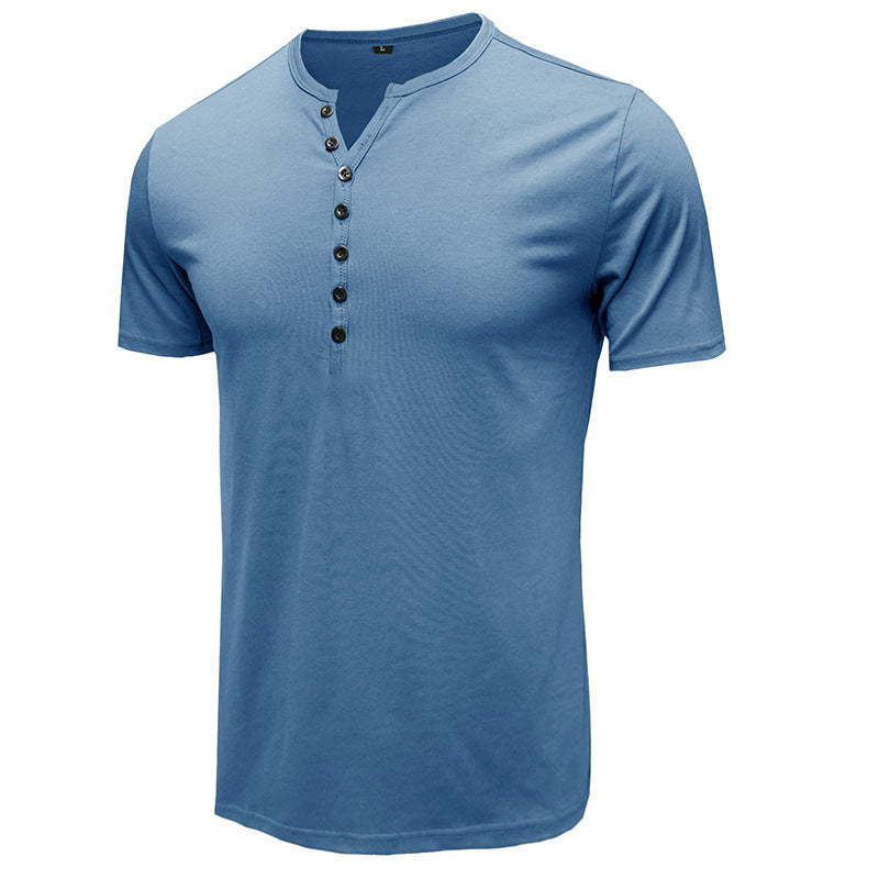 Herren Kurzarm Henley-Shirt mit modischem Knopfverschluss Aliams