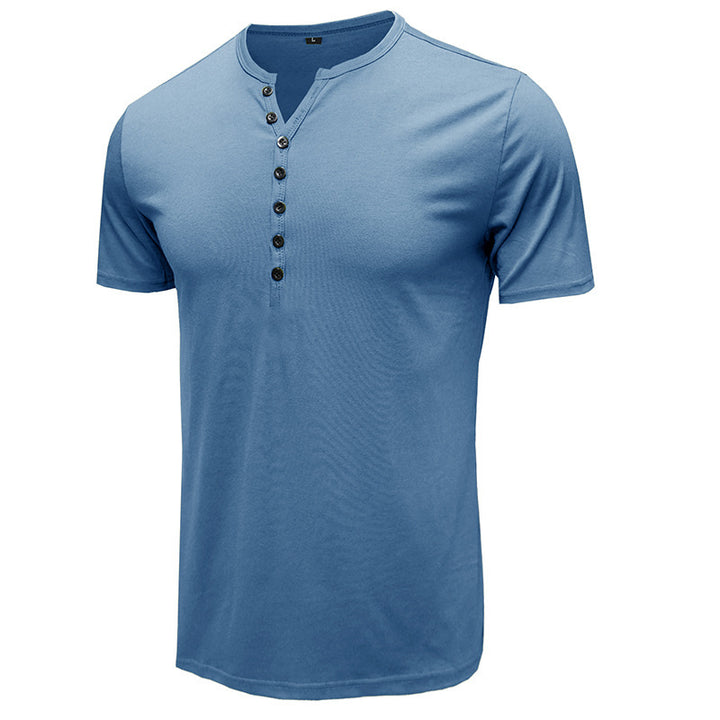 Herren Kurzarm Henley-Shirt mit modischem Knopfverschluss Aliams