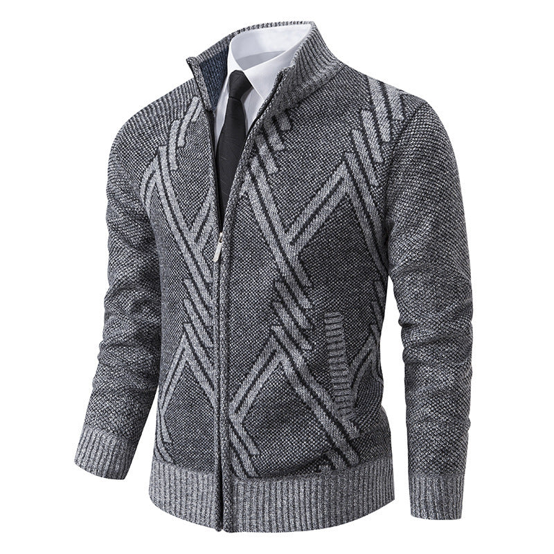 Herren elegante Strickjacke mit strukturiertem Zopfmuster und hochschließendem Kragen Aliams