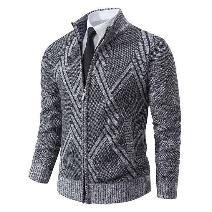 Herren elegante Strickjacke mit strukturiertem Zopfmuster und hochschließendem Kragen Aliams