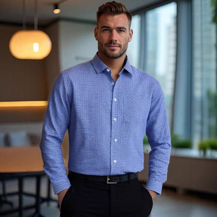 Herren kariertes Langarmhemd mit komfortablem Schnitt und Brusttasche Aliams