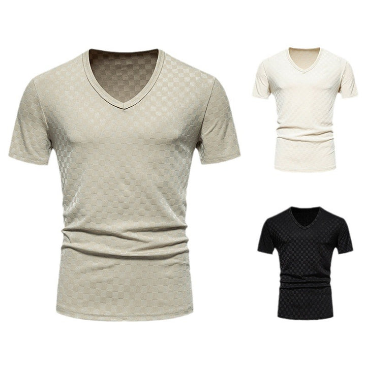 Herren Kurzarm-V-Ausschnitt T-Shirt mit strukturiertem Material Aliams