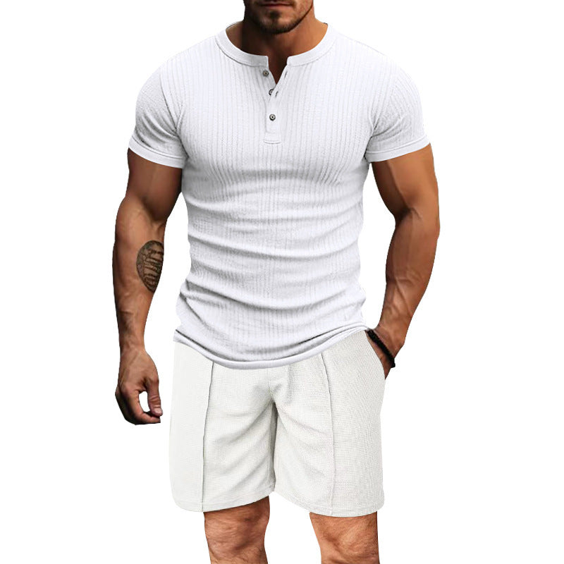 Herren atmungsaktives Henley-T-Shirt mit strukturierter Oberfläche und kurzen Ärmeln Aliams