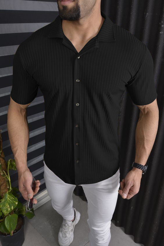 Herren Kurzarm-Hemd mit feinem Rippendesign Aliams