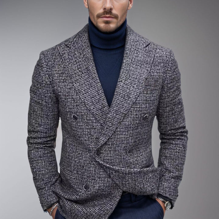 Herren eleganter kariert Blazer mit doppelter Knopfleiste Aliams